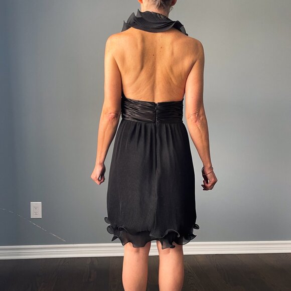 Calvin Klein Black Ruffle, Backless Dress, Plunging Neckline, Size 4 - Picture 3 of 4